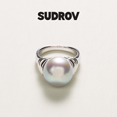 SUDROV素觉戒指小众设计高级感灰珍珠时尚 大气百搭食指戒女指环