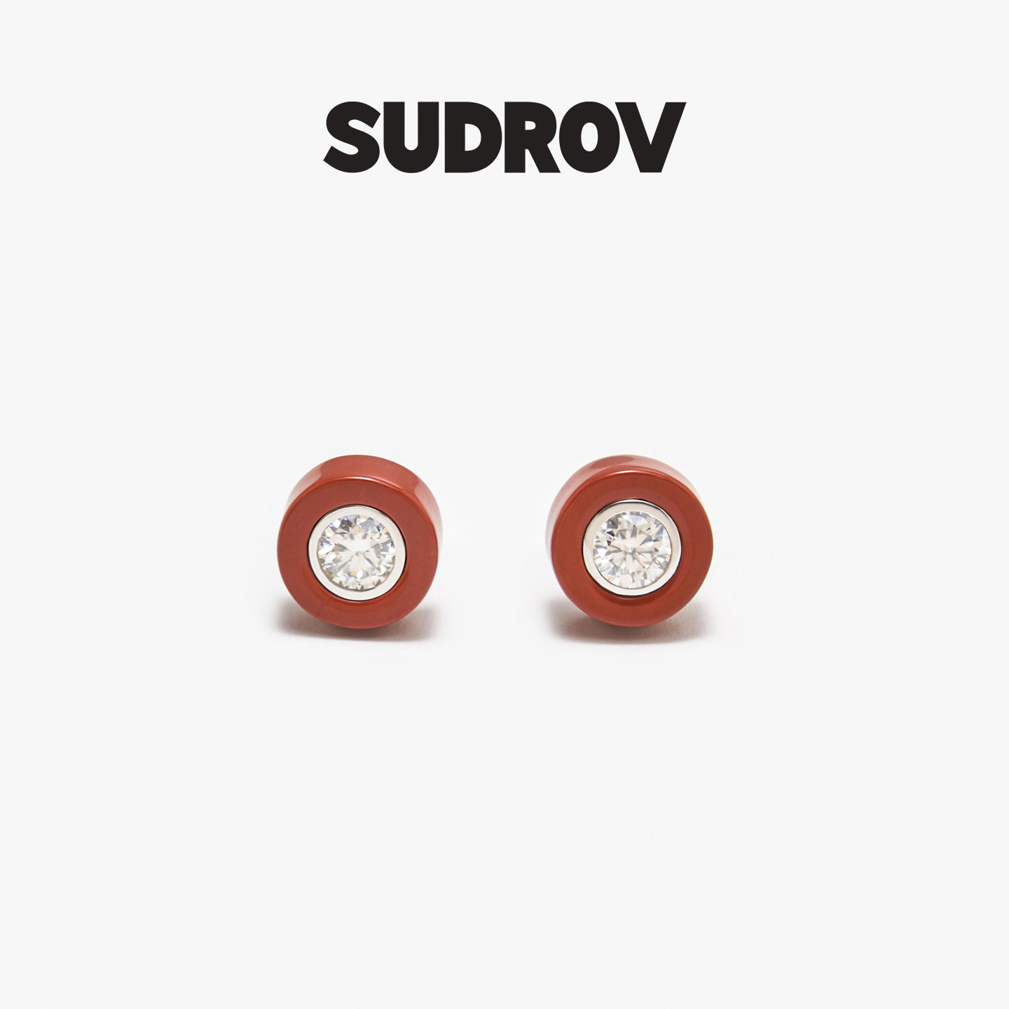 SUDROV素觉红色宝石莫桑钻耳钉本命年耳饰个性新中式耳骨钉耳环女