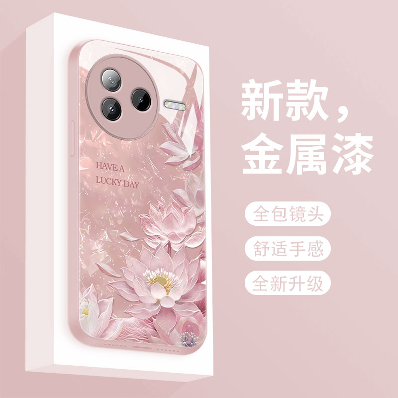 新款适用Redmi红米k80手机壳网红莲花小米k80pro液态玻璃保护套k70e全包时尚女款K70至尊版超薄防摔散热