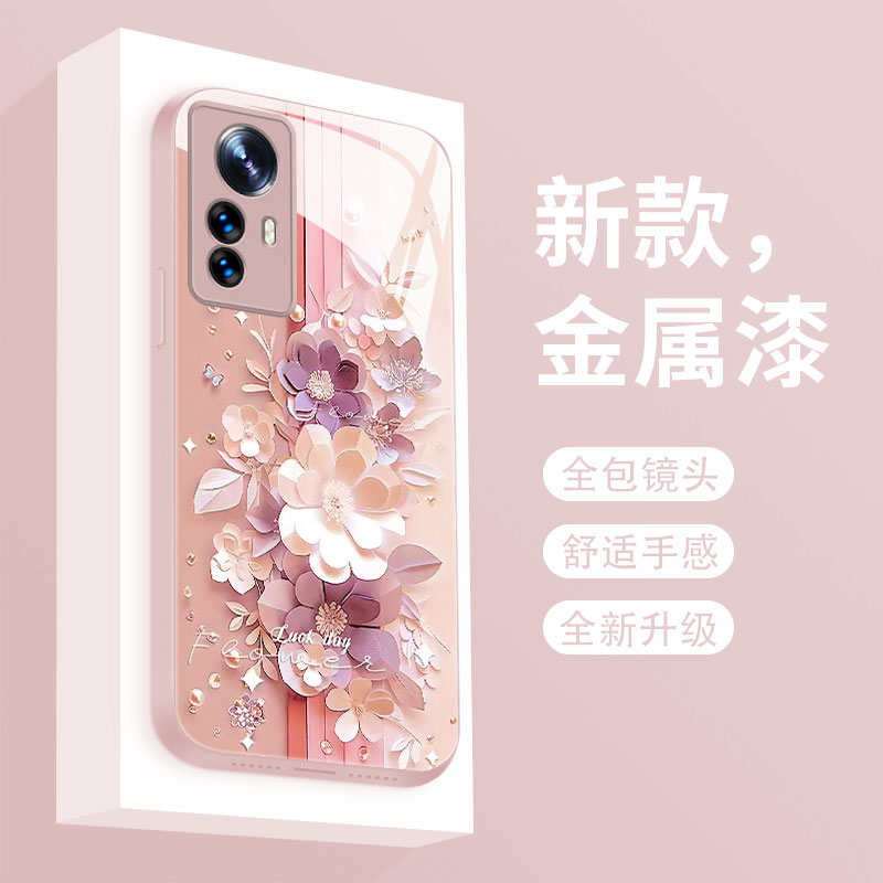 适用小米12手机壳新款12x液态玻璃保护套十二网红爆款剪纸花12spro全包摄像头12sultra超薄防摔高级女款