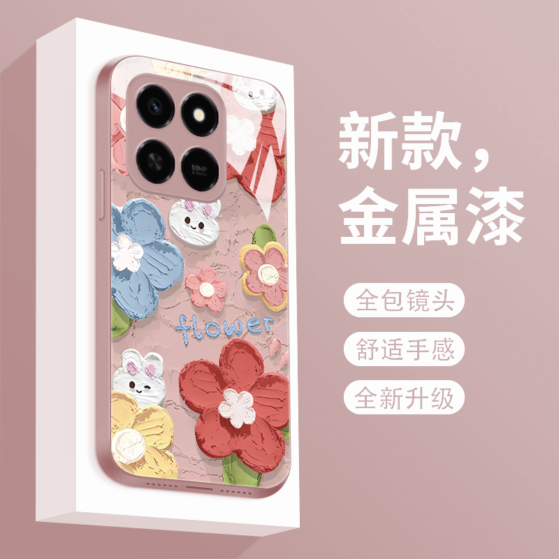 适用荣耀play10c手机壳新款液态玻璃油画花PLAY10C保护套镜头全包防摔paly十C个性创意HONOR轻奢简约女款