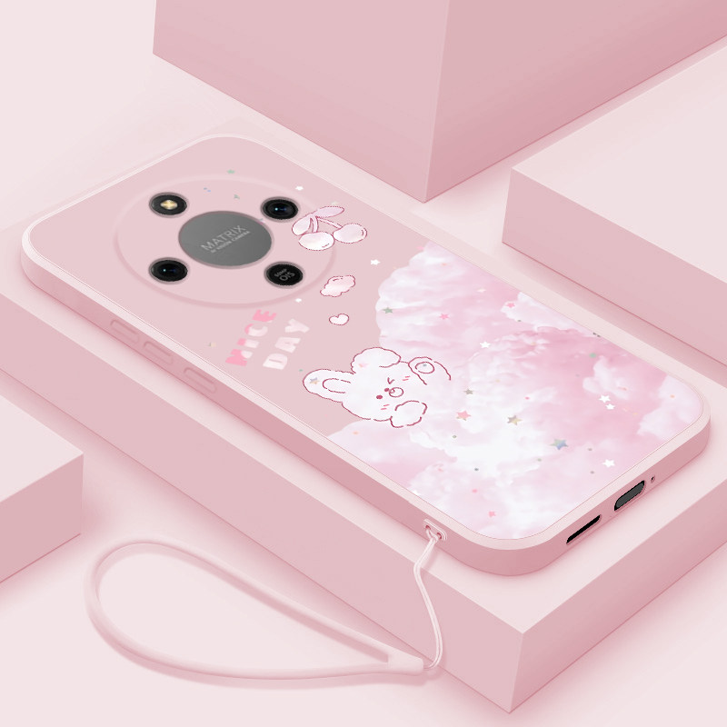 适用荣耀x70手机壳液态新款华为x70i硅胶保护套超薄可爱云中小兔HONORX7O超火女款ABR-AN00全包防摔软壳
