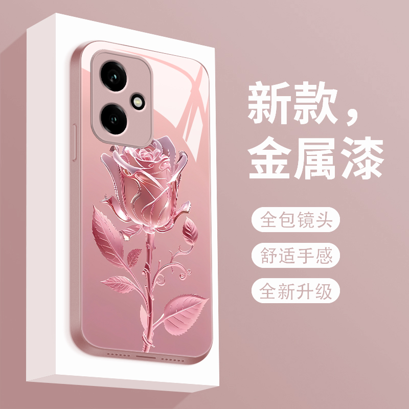 适用于荣耀400手机壳玫瑰花honor400pro新款液态玻璃保护套华为四百镜头全包防摔DNN-AN00潮牌简约创意女款
