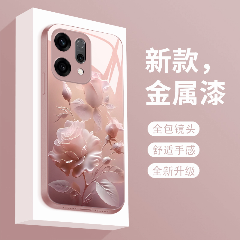 适用于opporeno14手机壳雾色玫瑰Reno14pro新款液态玻璃保护套Rn14镜头全包防摔PLA110潮牌简约创意女款