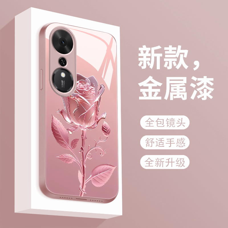 适用于荣耀畅玩70plus手机壳玫瑰花CW70PLUS新款液态玻璃保护套HONOR镜头全包防摔LOG一AN00潮牌简约创意女款