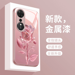 适用于荣耀畅玩70plus手机壳玫瑰花CW70PLUS新款 液态玻璃保护套HONOR镜头全包防摔LOG一AN00潮牌简约创意女款