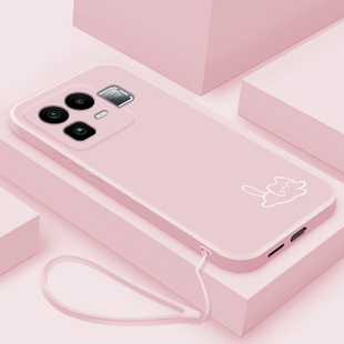 线条小猫适用realmeneo8手机壳液态硅胶真我NEO8保护套网红女款RMX8899高级时尚防摔OPPO全包简约软壳