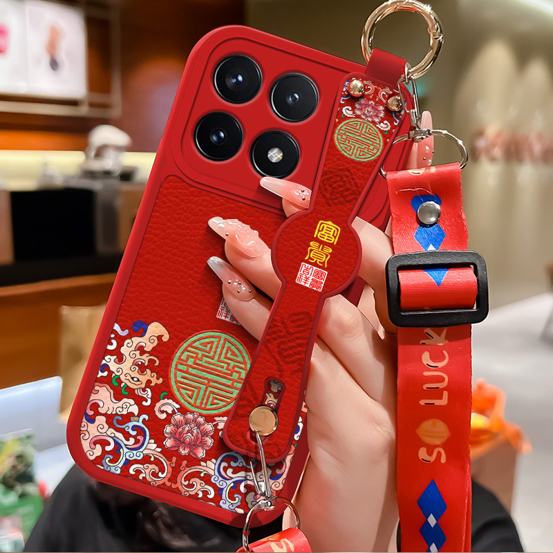 吉祥如意适用红米k70手机壳新款腕带小羊皮小米k70pro斜跨长挂绳Redmik70por全包防摔K七十高级创意女款