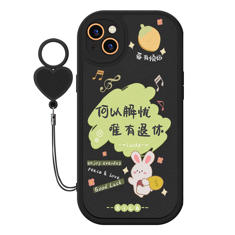 适用iPhone13手机壳小羊皮爱心挂绳苹果13pro保护套12min时尚发财被爱十三迷你镜头全包防摔11promax高级感