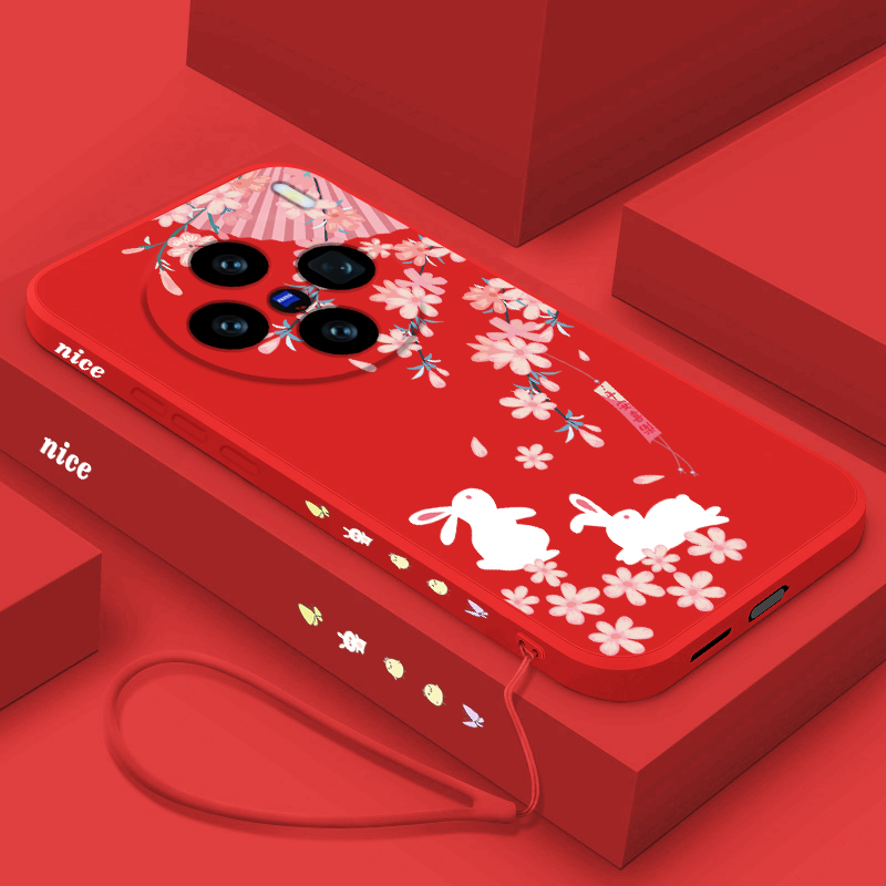 适用vivox200s手机壳新款液态硅胶x200ultra直边保护套个性创意兔兔V2454A潮牌简约男女款V2456A全包防摔软壳