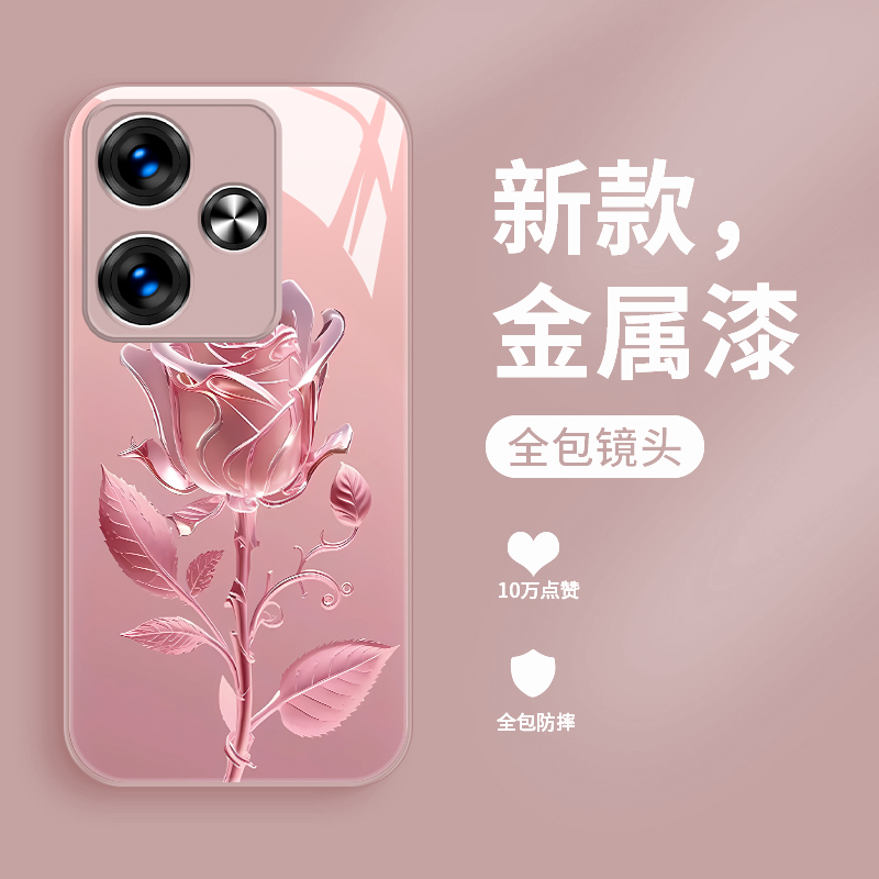 适用红米turbo3手机壳新款液态玻璃小米13R保护套个性简约玫瑰花Redmi13c女款创意外壳12轻奢时尚