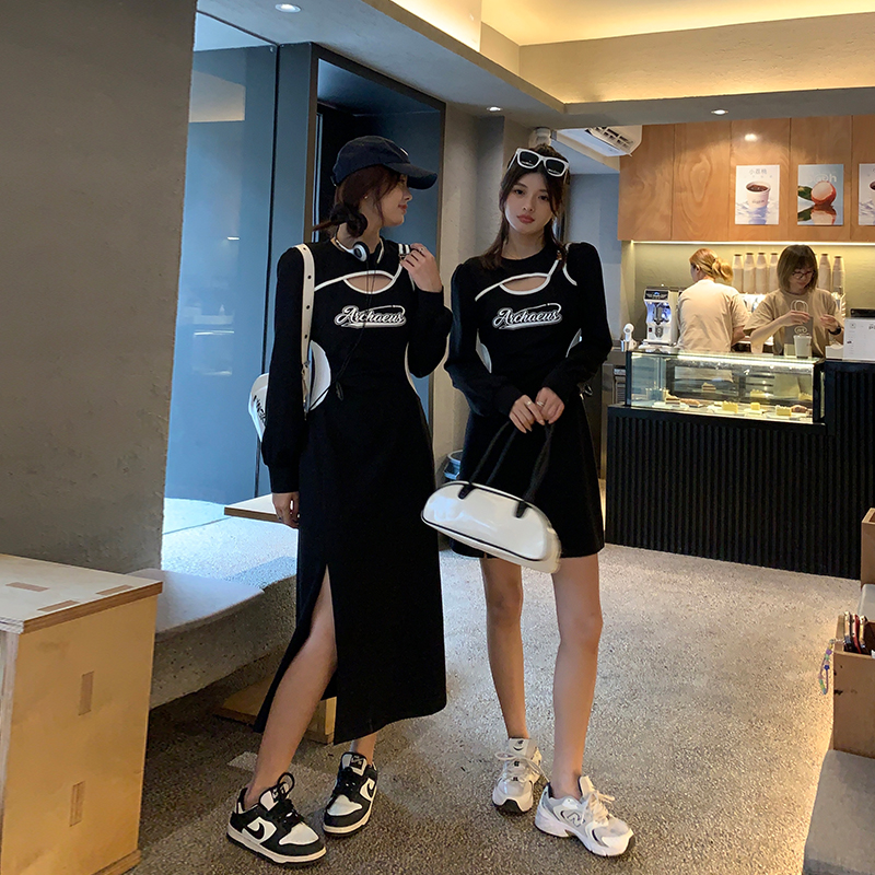 张大人大码女装显瘦纯欲小心机收腰韩系减龄连衣裙闺蜜时尚小黑裙