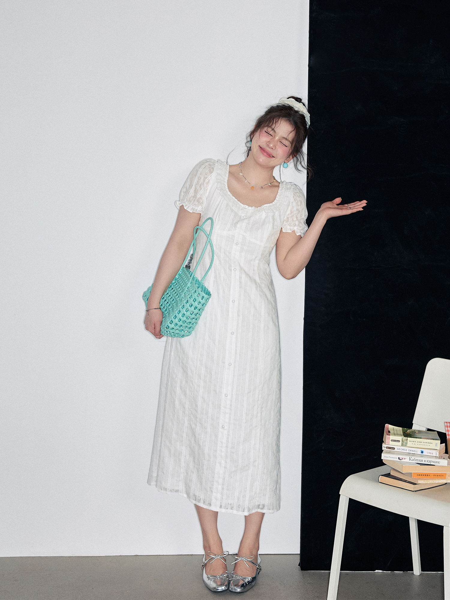 Summer Plus size Women's Clothing Loose-Fit mm Slim Looking Elegant and Appropriate Dress White Platycodon Moonlight Dress