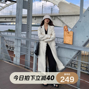 张大人秋冬御姐风宽松大衣女大码微胖mm显瘦白色中长款粗花呢外套
