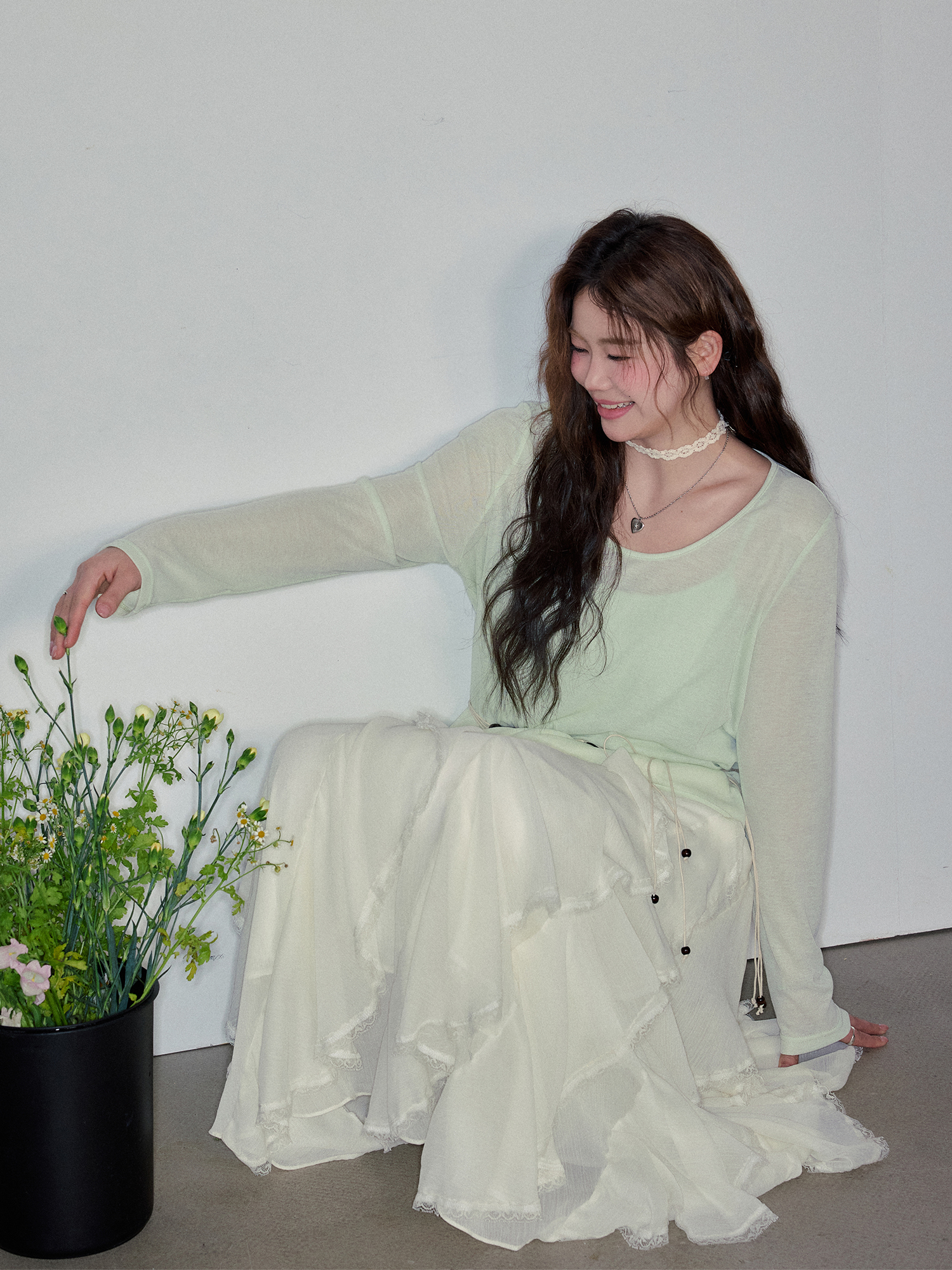 Summer Plus size Women's Clothing Plus Size Ladies Slim Looking Suit Korean Style Elegant Blouse Tops Heavy Industry Skirt