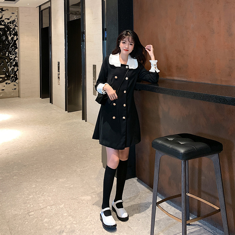 券后189.00元张大人大码女装2019秋装新款洋气连衣裙显瘦胖妹妹mm小黑遮胯裙子