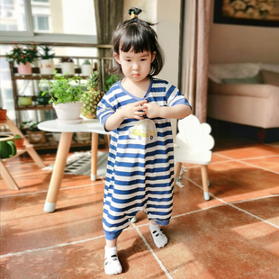 薄到怀疑人生 自带呼吸孔 呼西贝分腿睡袋纯棉连体 海魂风 条纹控