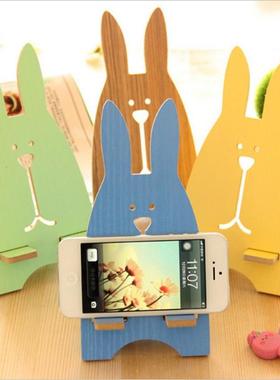 可爱木质兔子懒人手机支架ipad平板手机电脑木制桌面看电视支架随身便携折叠简约小巧pad直播支撑架万能通用
