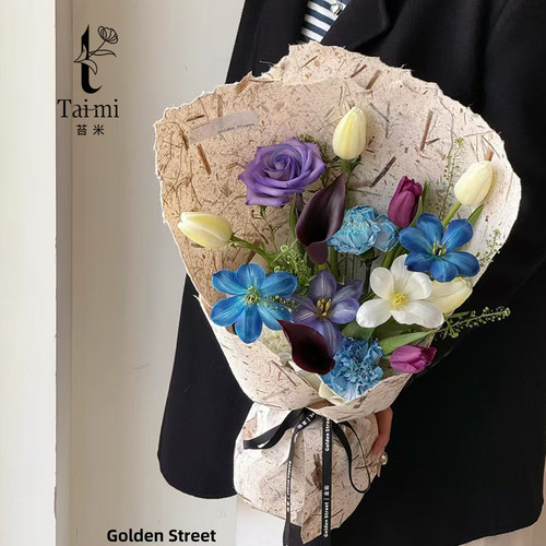 苔米手撕叶脉纸侘寂风花束包花纸