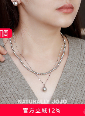 真多麻灰色人造珍珠纯银项链女
