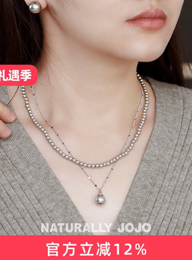 真多麻灰色人造珍珠纯银项链女