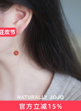 纯银原创复古南红玛瑙u形耳环女