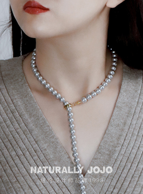 真多麻灰色人造大珍珠项链女