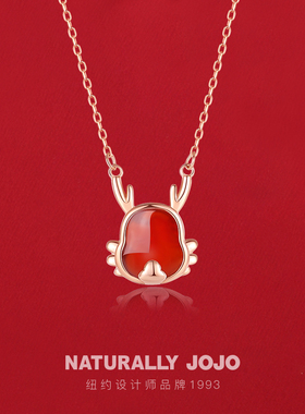 纯银红玛瑙招财龙项链女