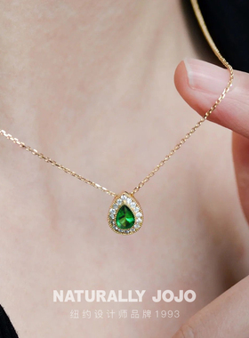 复古宫廷风S925纯银祖母绿色吊坠项链女轻奢小众设计高级感锁骨链