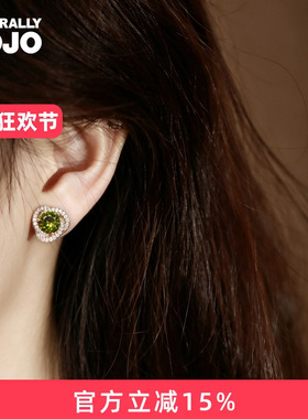 法式绿色锆石个性百搭高级感耳钉女生轻奢小众设计无耳洞耳夹耳环