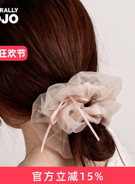 超仙粉色欧根纱丝带蝴蝶结发绳