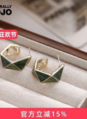 气质夏天绿色耳圈女生S925银针耳钉小清新小众设计高级感耳环耳饰