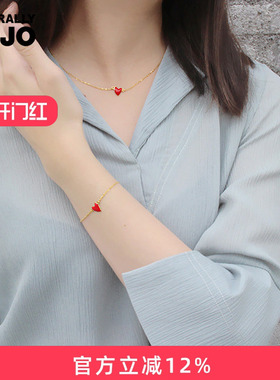 纯银珐琅小红心女夏季锁骨链