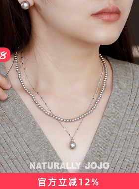 真多麻灰色人造珍珠纯银项链女