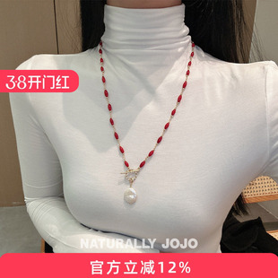 轻奢小众精致米型仿珊瑚石巴洛克项链女简约气质百搭高级感毛衣链