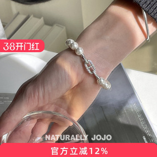 锆石日字扣仿珍珠手链女法式轻奢小众设计精致高级感手串闺蜜手饰