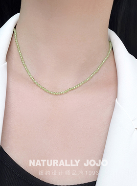 纯银绿色橄榄石项链女高级感轻奢小众设计颈链锁骨链2025新款爆款