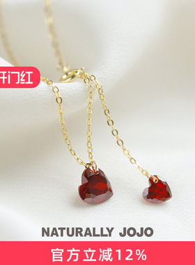 纯银14K金红色爱心吊坠项链女