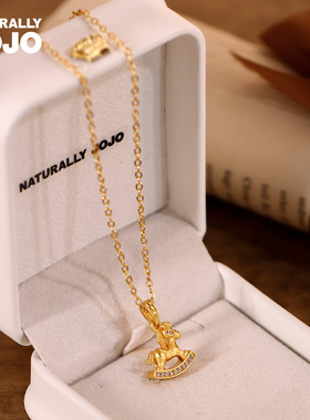 镀18K真金马年生肖国风锆石木马项链女轻奢小众设计锁骨链本命年