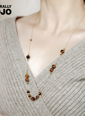 复古美拉德虎眼石长款项链女生轻奢小众设计高级感毛衣链百搭气质