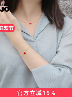 纯银珐琅小红心女夏季锁骨链