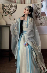 原创齐腰大袖衫吊带百褶裙绣花宋制汉服女全套【蝶恋花语】