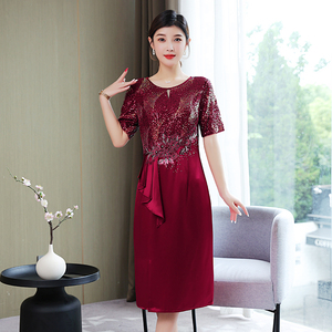 RY1655#婚礼妈妈婚宴礼服喜婆婆装敬酒连衣裙修身夏