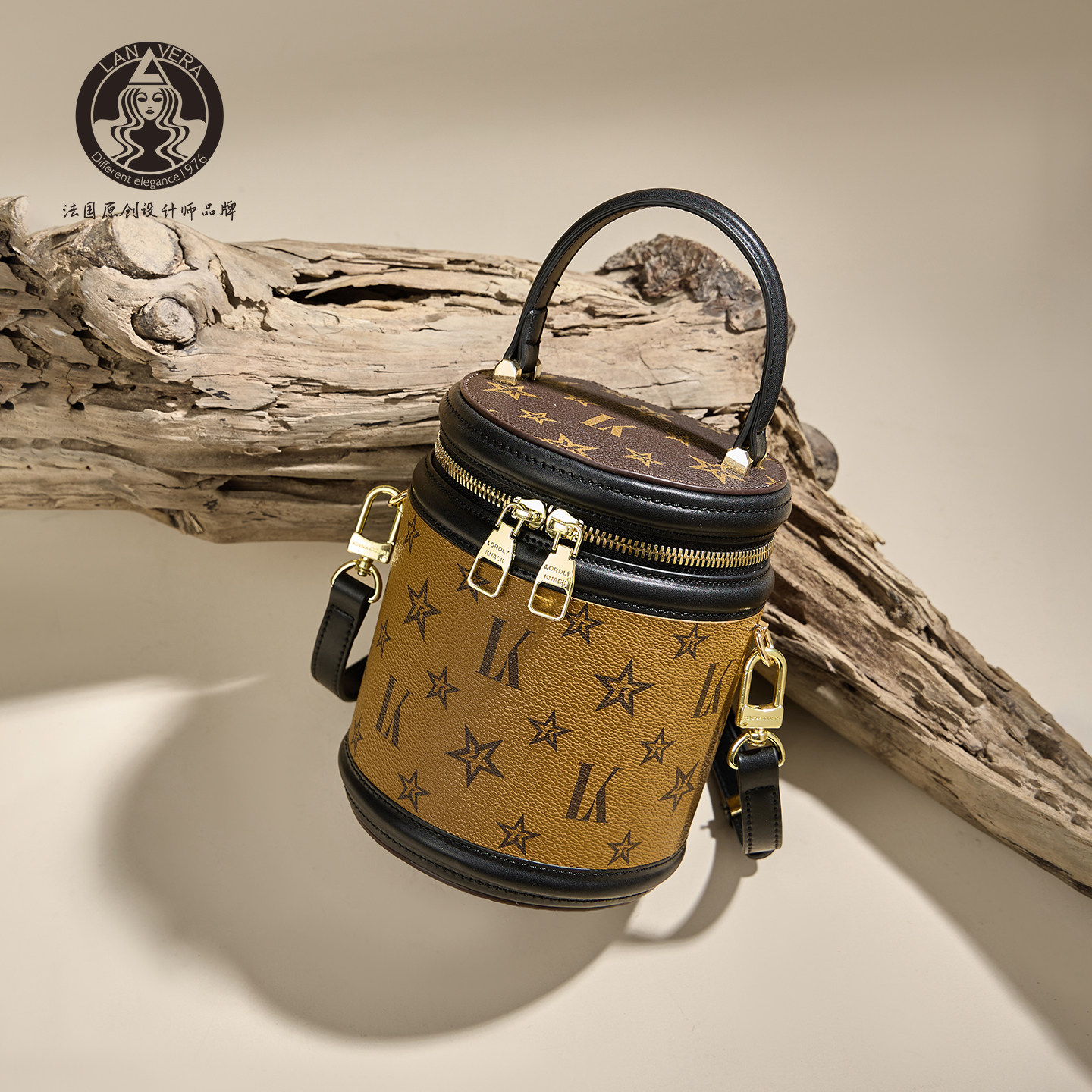 LANVERA包包轻奢小众圆筒包2026新款高级感圆形水桶包发财桶女包