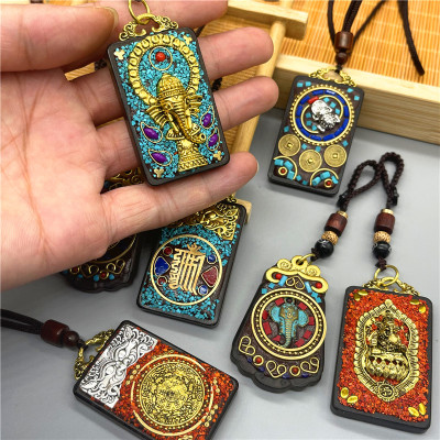西藏特色纪念品檀木手工唐卡吊坠