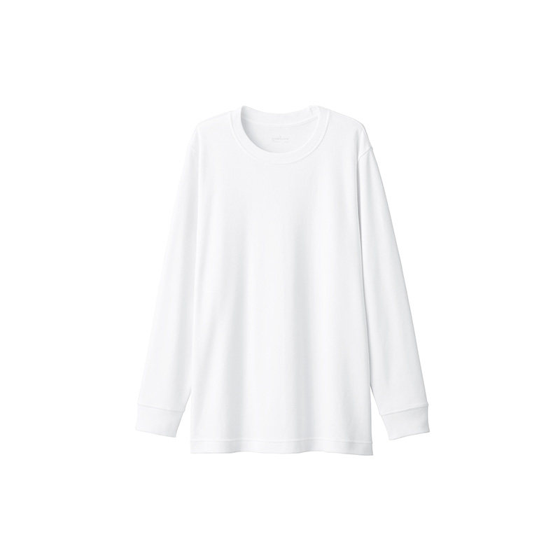 MUJI 남성용 부드러운 코튼 울 라운드 넥 긴팔 티셔츠 바닥 셔츠 홈웨어