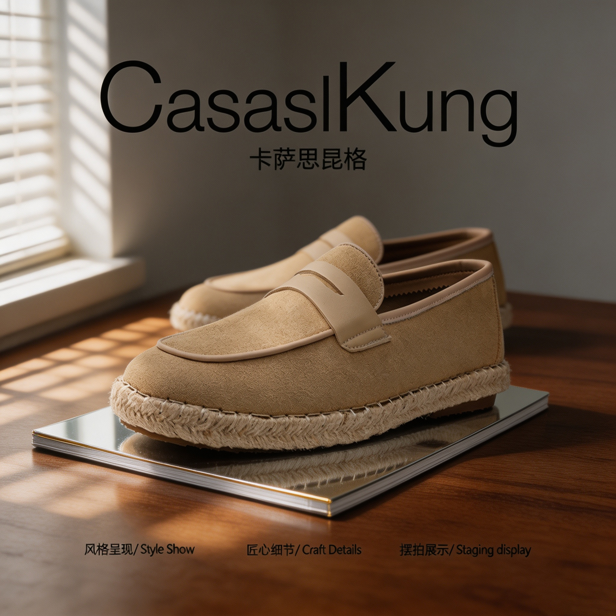 【慵懒雅痞】CasaslKung2026秋季老钱风乐福鞋男草编底懒人豆豆鞋