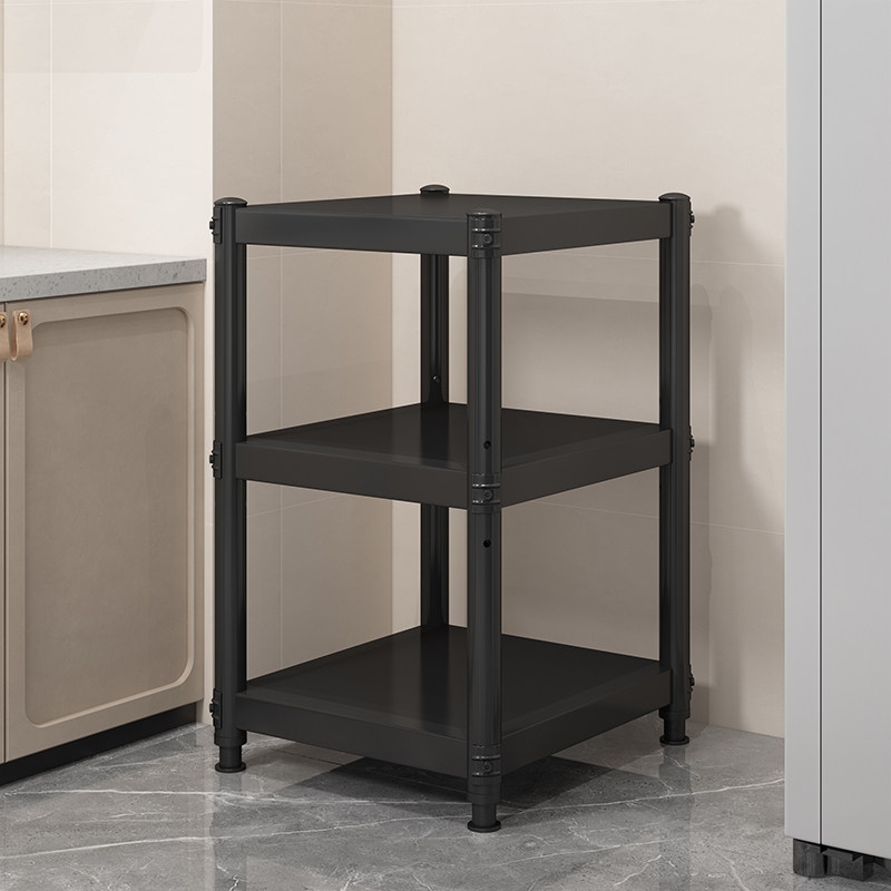 碳钢正方形黑色厨房置物架落地式微波炉架收纳架烤箱金属储物架架