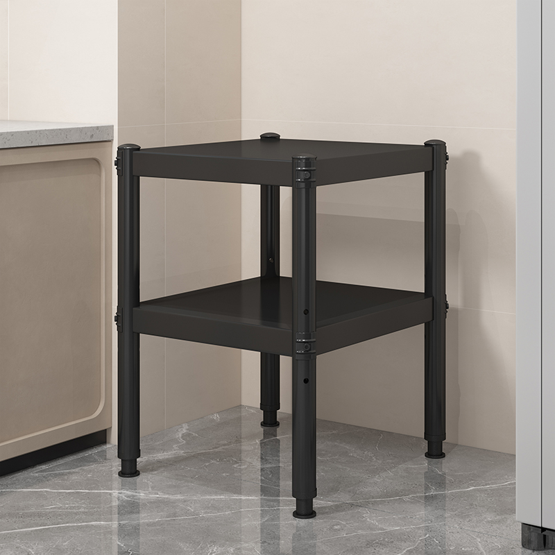 厨房置物架落地式家用两层烤箱微波炉置物架收纳架储物货黑色架子