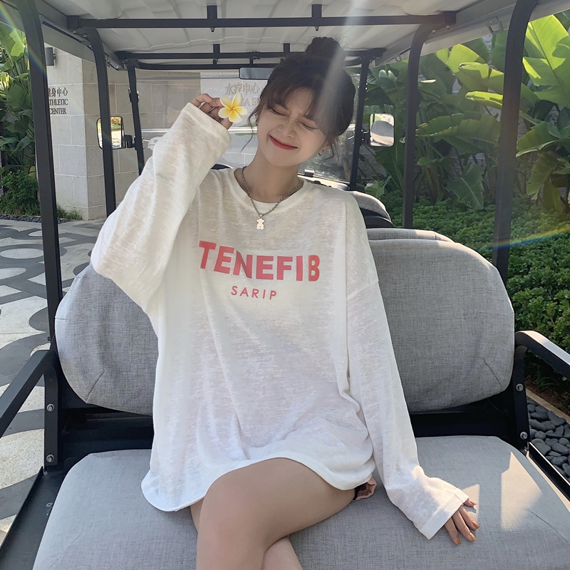 Real price letter printing pullover, sunscreen, women's summer and Korean loose long sleeve thin top